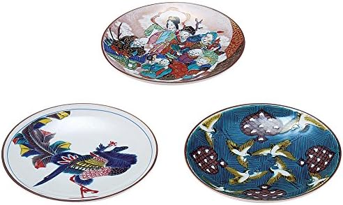 Kutani porcelain Three luck small plate set Crane Phoenix Seven Lucky Gods N62-07