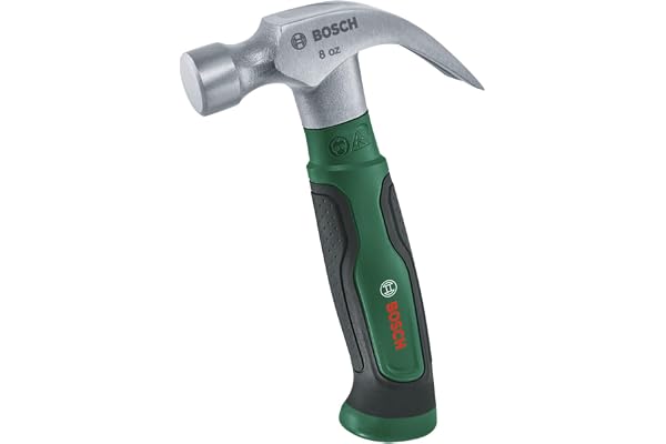 BOSCH 225g/8 oz Stubby Claw Hammer Precise Carbon Steel Head, Ergonomic Soft Grip Handle, V-Shaped Claw For Easy Nail Removal