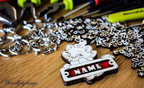 Marie Kitty Disney Keyrings Personalised Handmade Gifts Wood Keyring with Gift Box