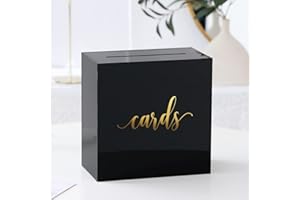 UNIQOOO Black Acrylic Wedding Card Box with Slot, Large 10x10x5.5 inch w/Gold Foil | Wedding Receptions Wishing Well Money Box, Birthdays, Memory Box