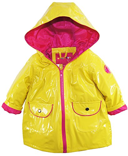 Wippette Baby Girls Infant Waterproof Classic Hooded Solid Raincoat Jacket, Yellow, 18 Months