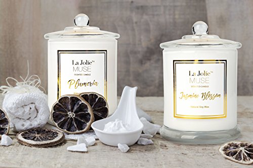 Duftkerze im Glas Geschenkbox Sojawachs Jasmin Duft groß Aromatherapie Kerze 55Std Muttertagsgeschenk - 4