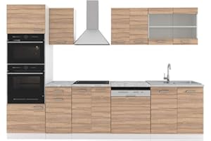 Vicco cucina componibile R-Line, Sonoma/Bianco, 300 cm con armadio alto, con piano di lavoro
