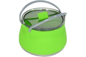 QOTSTEOS - Pentola pieghevole da campeggio, con coperchio, in silicone, pieghevole, per attività all'aperto, viaggi, escursionismo, pentole da campeggio, 1 l, colore: verde