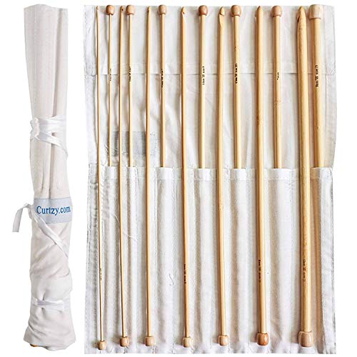 Set 14 Agujas Ganchillo Bambú Afgano por Curtzy - Kit Agujas de Madera de 34cm con Bolsa Gratis - Ideal para Ganchillo, Encaje, Blondas y Proyectos Florales - Set para Principiantes y Profesionales