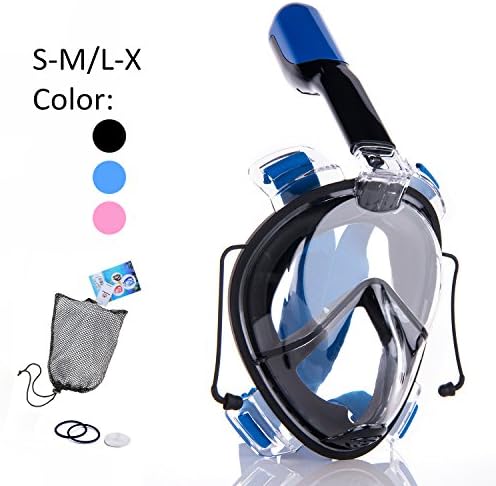 Snorkel Mask, Full Face Diving/Snorkeling/Swimming Mask 180° Panoramic-with Free Easy Breathing Design--with Anti-Fog and Anti-Leak Technology--for Adult&amp;12+Kids-Prevents Gag Reflex- with Earplugs--for Surface Snorkeling