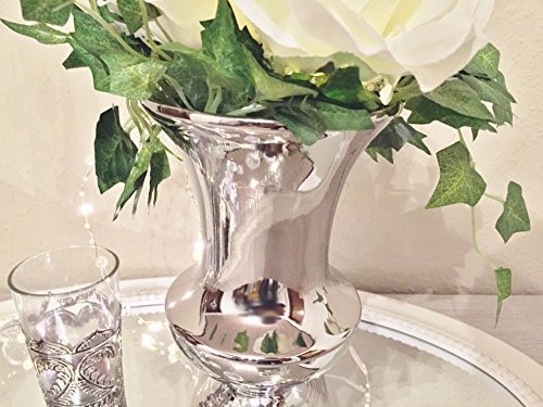 Keramik Vase Blumenvase Trompetenvase Silber Hochglanz Dekovase Vase Shabby Chic - 3
