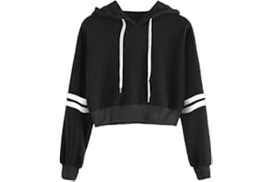 Susenstone Sweats A Capuche Sweatshirt A Rayures Hiver Femme Fille Sport Pullover Manteau à Manches Longues Jumper Vintage Crop Tops Blouse Shirt