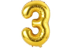 Vthoviwa 40 Zoll/18 Farbens Luftballon Zahlen 3 Golden, Luftballon 3. Geburtstag Foil Ballon, 0123456789,10-19,20-25,30,40,50,60,70,80,90, Party Decoration Helium Unterstützen