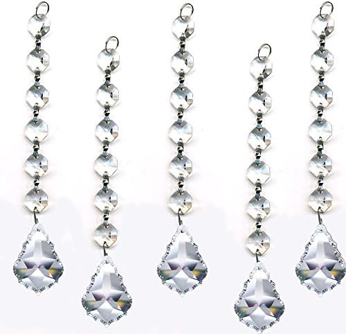 VStoy 5 Pieces Diamond Hanging Crystal Garland Wedding Strand with 6 Beads and 1.5 Pendalogue Prism Pendant Accent Made with Magnificent Crystal