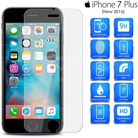 iPhone 7 Plus Tempered Glass Screen Protector - Increased Hardness High Definition Bubble Free Anti-Scratch