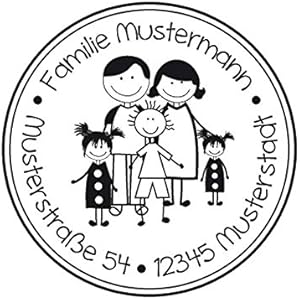 Familienstempel | Familienmitglieder mit Familienname und Adresse | Eltern mit 1 Jungen und 2 Mädchen