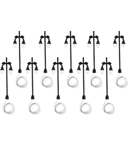 Lot De 10 Lampadaires Doubles Miniatures Tiardey - Échelle 1:100, Blanc, Pour Maquettes De Train Ou Dioramas