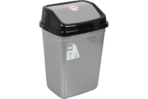 Jolie Max Swing Bin - 10L Lidded Dustbin, Plastic, Ideal for Kitchen or Office - Silver