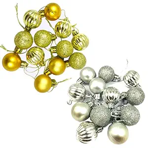 Evisha 24 pcs Silver and Golden Balls Christmas Tree Decoration Ornaments