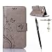 Produktbild Samsung Galaxy A5 ( 2015 ) Hülle, Samsung Galaxy A5 ( 2015 ) Schutzhülle, Alfort 3 in 1 Lederhülle / handyhüllen Fashion Design Premium PU Leder Hohe Qualität Tasche Case Cover Kasten Abdeckung Wallet für Samsung Galaxy A5 ( 2015 ) 5.0" Smartphone Funktion Standfunktion Unterstützte Telefone und Magnetverschluss mit Schmetterling ( Grau ) + Alfort Schwarz Stylus Pen + Netter Staub Stecker