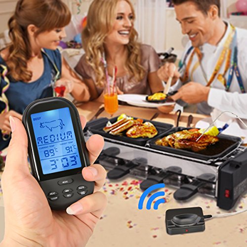 Wireless Barbecue Grill Thermometer ,SGODDE Digital Zeitmesser mit großem LCD-Display , Grillthermometer Bratenthermometer mit Timer für BBQ Kochen, Grill, Ofen, Fleisch, Indoor / Outdoor-Grill schwarz - 7