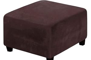 SWJ-swjssb Stretch Ottoman Slipcover,Square Velvet Footstool Cover Large Brown Grey Black Footrest Pouffe Protector Covers With Elastic Bottom Washable Super Soft Universal Slipcovers(Brown,50x50 cm)
