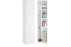 Bellamio Apol Besenschrank - Mehrzweckschrank 40 cm breit Weiß - Vorratsschrank mit Staubsaugerfach - Putzschrank aus Holz - Flurschrank mit Stauraum - Haushaltsschrank - Allzweckschrank 176x33x40 cm