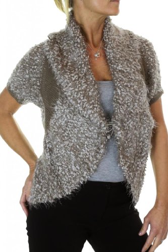 (7456-2) Chunky Soft Hair Knit Bolero Brooch Pin Front Beige (SM)