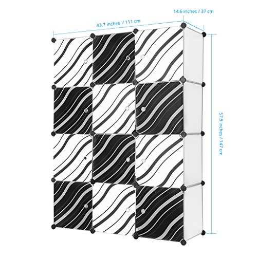 LANGRIA Stufenregal 12-Kubus Modular Lagerregal Kleiderschrank Garderobe mit Transluzenten Zebra Striped Türen Design für Kleidung, Schuhe, Spielzeug und Bücher - 4