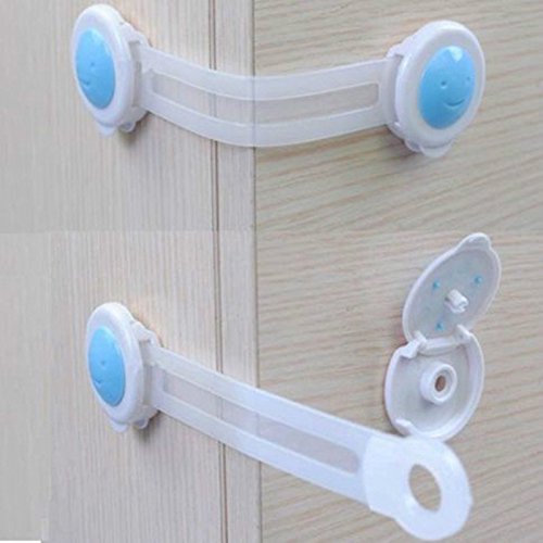 Cooltechstuff - 10 pcs Adhesive Child Kids Baby Safety Cabinet Door Drawer Cupboard Fridge Lock (Pack of 10, Blue)