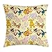 Produktbild VYPHN Nursery Throw Pillow Cushion Cover, Cartoon Animals Jungle Themed Design Monkey Pig Tiger Elephant Lion Horse Sparrow, Decorative Square Accent Pillow Case, 18 X 18 inches, Multicolor