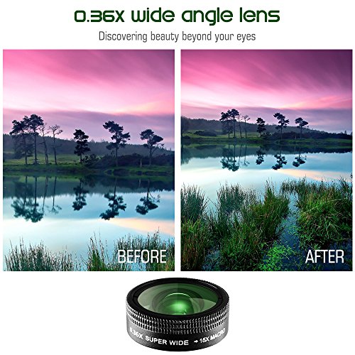 3 in 1 kit Obiettivo per Cellulare, AFUNTA HD Clip-on 15 x Macro e 0.36 x Super Grandangolo, Lente Fisheye 180Â° per iPhone Samsung Most Smartphones