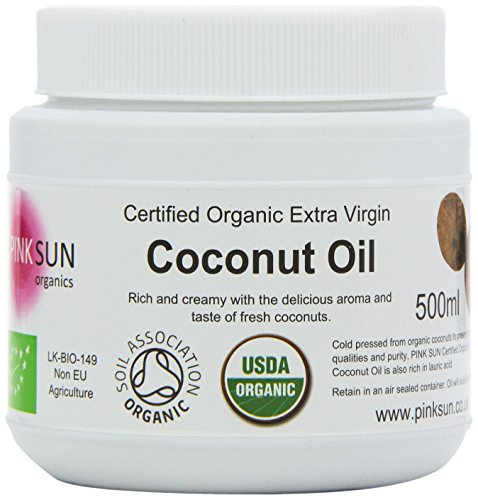 Organic Virgin Coconut Oil 500 ml (460g) 1 litre 2 litre 3 litre 6 litre L - Extra Virgin Cold Pressed Pure Unrefined - Certified Organic by the Soil Association - PINK SUN bulk