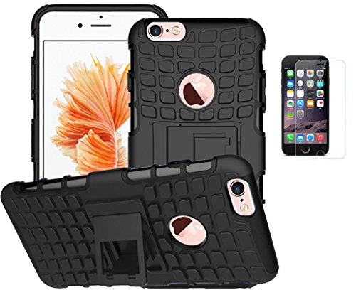 Preisvergleich Produktbild ISENPENK Apple iphone 6 plus / 6s plus Stand Case mit Panzerglas Schutzfolie,TPU+PC Ultra Slim Silikon Tough Rugged Dual-Layer Hardcase with Built-in Kickstand Thin Schutzhüllen,Wasserdicht Shockproof Anti Slip Protection Hülle Tasche für Apple iphone 6 plus / 6s plus 5.5Zoll-[schwarz]+Panzerglas / Schutzfolie / Displayschutzfolie