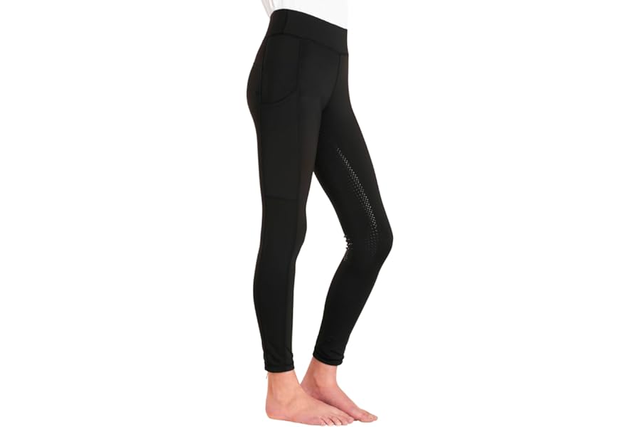Kids Equestrian Riding Tights - Full Silicone Seat Grip - 4-Way Stretch Fabric - Dual Phone Pockets - Deep Elastic Waistband - Durable Polyester & Elastane Blend - Machine Washable