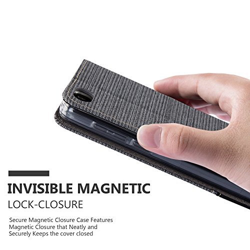 Honor 6 HÃ¼lle in GRAU SCHWARZ von Cadorabo - HandyhÃ¼lle im Stoff Design mit Magnetverschluss Standfunktion Kartenfach Case Cover SchutzhÃ¼lle Etui Tasche Book Klapp Style