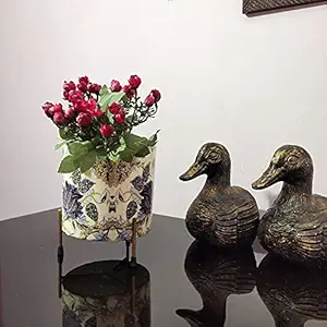 Amishi Blissful Decor Designer 5 inches Wide Small pots with Stand for Indoor Plants -Designer Meena Green Flower planters for Living Room.