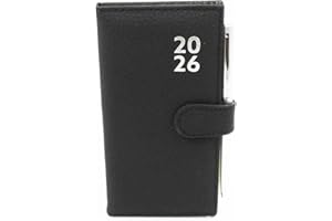 Sixstore 2026 Week to View Slim Diary Soft Leather Feel 16 x 8.5cm Size Journal with Pen, Black