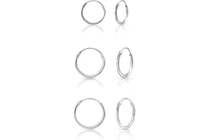 DTPsilver® Set de 3 Pares de Pendientes Aro Plata Mujer - Aros Plata Mujer Pequeños - Pendientes Plata de Ley 925, Plateada en Oro Amarillo o Oro Rosa - Espesor 1.2 mm, Diámetro 12, 14, 16 mm