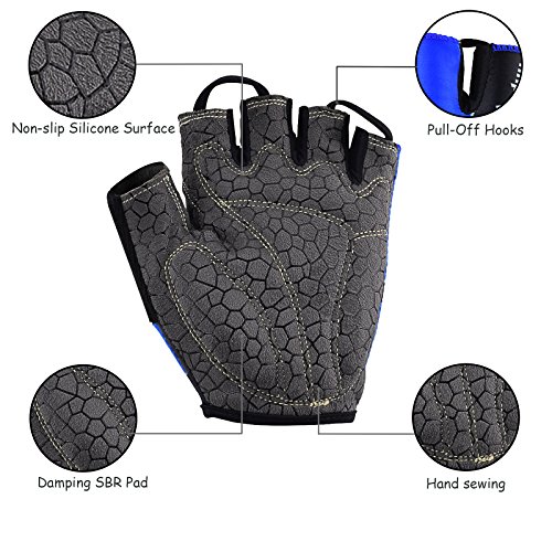 Aiduy FahrradHandschuhe, Fitnesshandschuhe Trainingshandschuhe Halbfinger-Fahrradhandschuhe – Rutschfest, Schaum gepolstert und Klettverschluss - 3