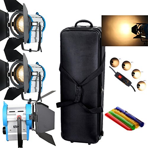 HWAMART®2x1000W +650wdimme Fresnel Tungsten Spotlight Lighting Flying case wheel