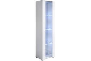 MB Muebles Bonitos, Vitrina con Patas 2 cm Luke V5 para Salón o Comedor Moderno con Luz LED, Mueble Modular de Melamina Brillo, Color Blanco, 40x167x29 cm