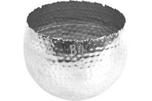 Leaf Maceta Grande de Metal de 22 x 17 cm, Color Plateado Martillado, Borde Curvado, 22 x 17 cm