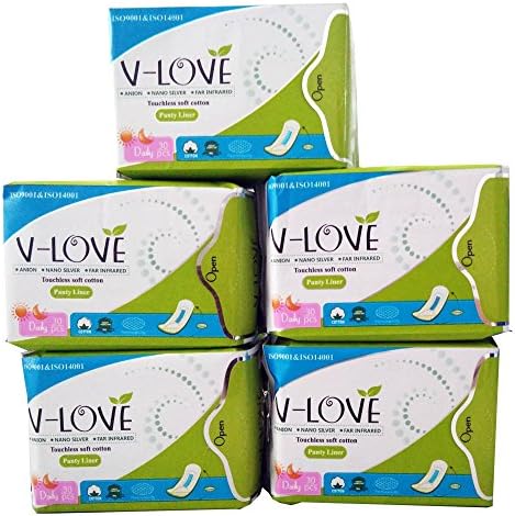 VLOVE Nano-silver Minus ion(ANION) Daily Pantyliners 5Packs of 30(150Pads)
