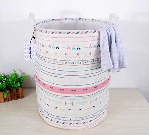 Kimjun Multifunktionale Faltbare Baumwolle Leinen Waschekorb Waeschesammler Korb Kinder Spielzeug Aufbewahrungskorb Aufbewahrungsbox mit deckel – Trojaner Streifen - 2