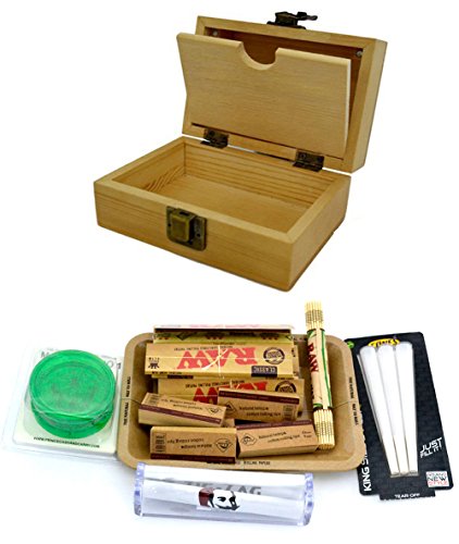 Shine GRASSLEAF CAJA DE RODILLOS DE MADERA CON EL REGALO DE BANDEJA CRUDO INCLUYE PAPELES/CONSEJOS/AMOLADORA/ROLLING MACHINE/MAT (SMALL BOX, SMALL TRAY)