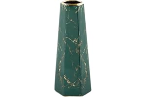 HCHLQLZ 10inch Green Gold Finish Marble Ceramic Flower Vase Home Decor Vase and Table Centerpieces Vase for Friends and Family, Christmas, Wedding, Bridal Shower