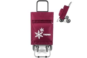 COSHANO Carro de la Compra Plegable con Bolsa Térmica 4 Ruedas para Subir Escaleras, Carrito del Mercado, Bolsa Impermeable isotérmica de 44L litros. (Rojo)