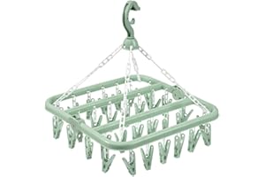 BANSHAN Clothes Drying Hanger and Drip Foldable Hanging Sock Rack（32 Clips ） Multifunction clothes drying rack，for Socks, Underwear, Bras, Baby Clothes (Green)