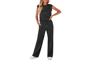 LLECDASEUI Women's Summer 2 Piece Outfits Casual Sleeveless Sweatsuits Matching Wide Leg Tracksuits Lounge Sets Fashion Clothes