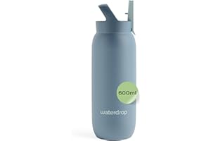 WATERDROP MICRODRINK waterdrop® Borraccia con Cannuccia 600 ml, Borraccia Termica, Acciaio inox senza BPA, Borraccia Bambini, Palestra, Adulti, Bottiglia Termica per Bevande Calde e Fredde