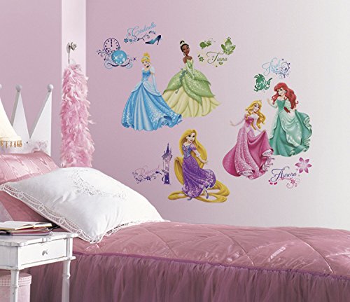 Roommates 21990 – Disney Prinzessinnen Wandtattoos/Sticker mit Glitzer, geblistert, 4 Blätter, 37 Elemente - 2