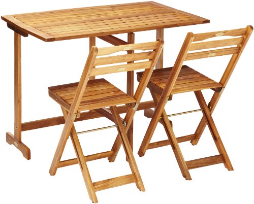 Gartenmöbel Balkon-Set Berlin 3-teilig aus Akazienholz, 2 Klappstühlen und 1 Klapptisch 100 x 60 x 75 cm, rechteckig Brema 133