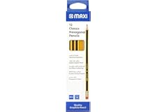 MAXI CLASSIC HEXAGONAL GRAPHITE PENCIL HB WITH RUBBER TIP BOX OF 12PC, black